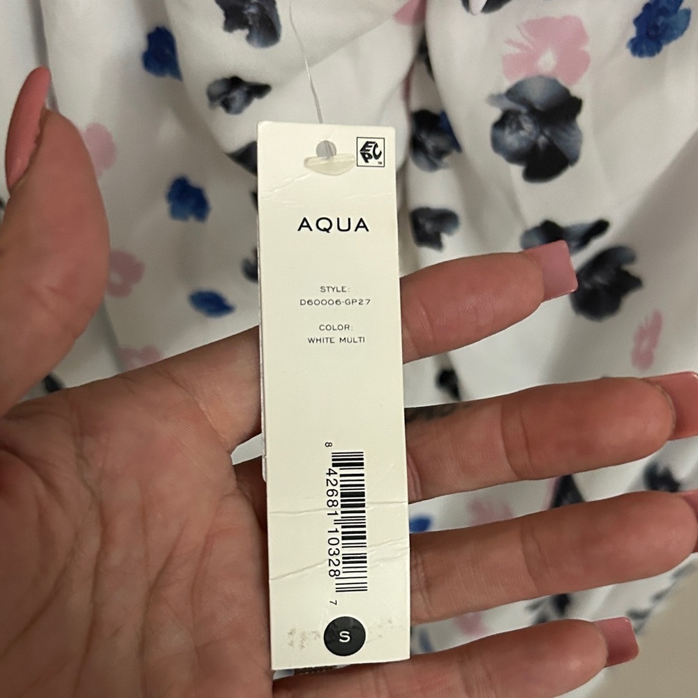 Aqua White Halter Maxi Dress with Blue Floral Dots - Picture 5 of 6